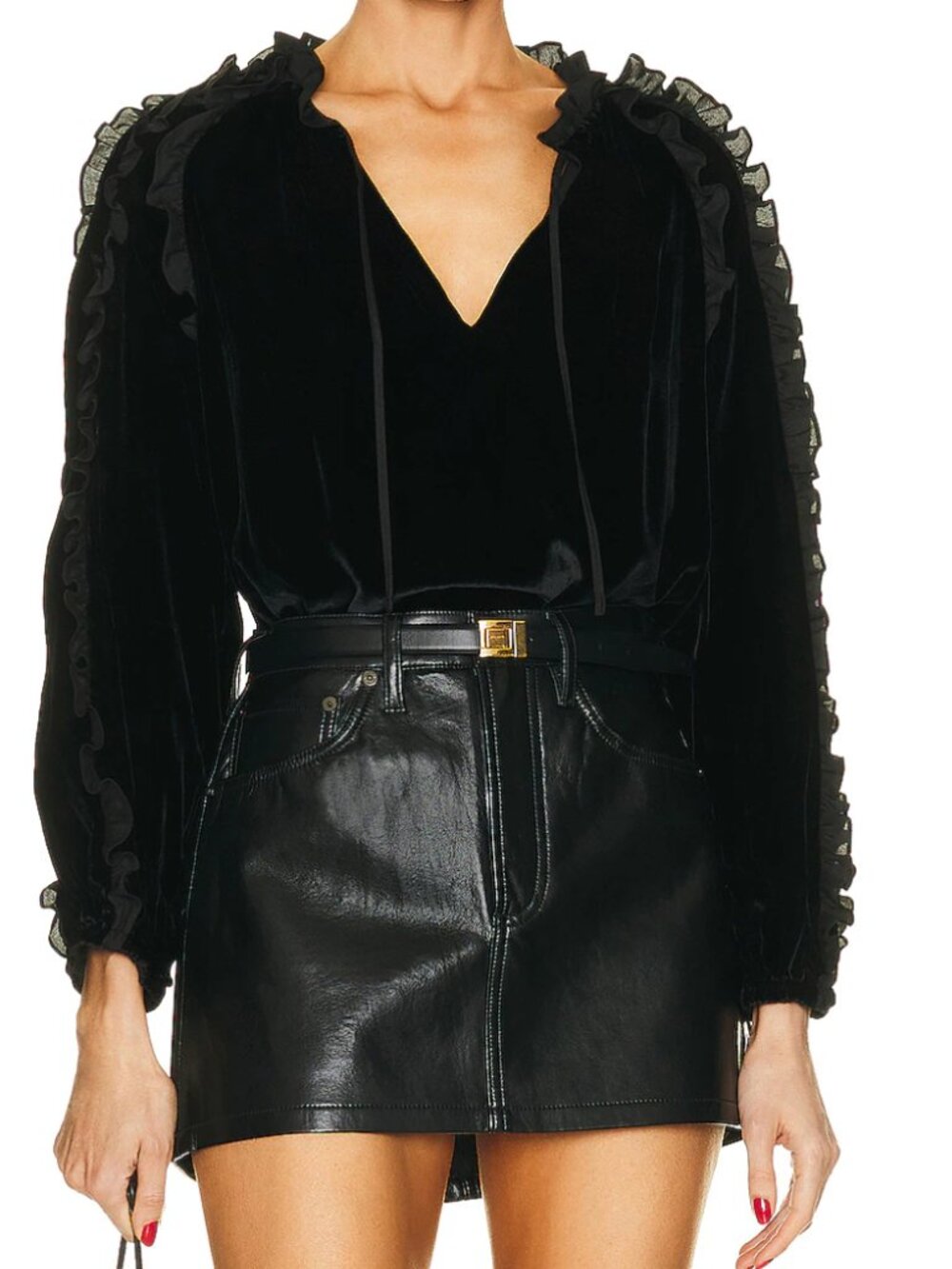Ulla Johnson Black Silk Velvet Blouse Lisbeth 10 Ruffle Romantic Fall Large